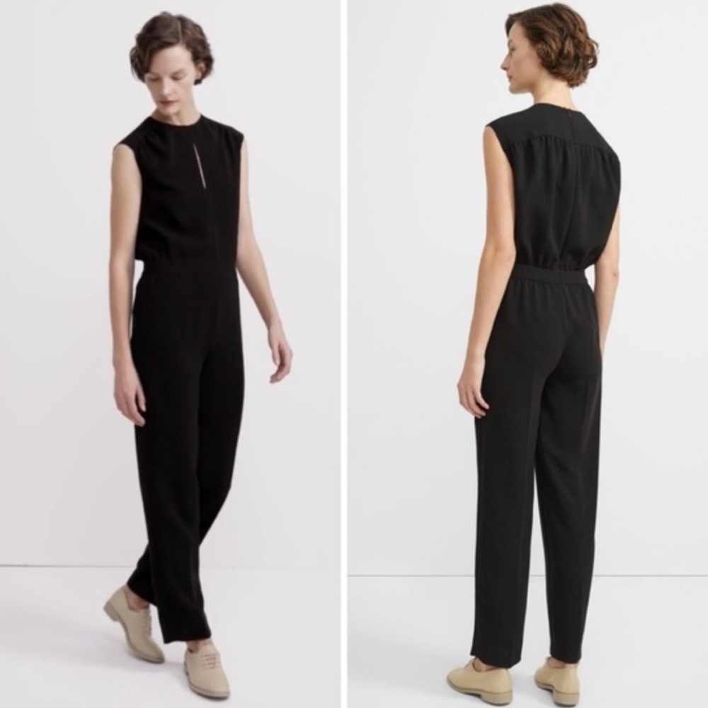 NWOT Theory Shirred Jumpsuit Classic Crepe Black Minimalist Women’s 10